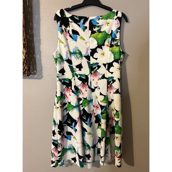 American Living Ralph Lauren Dress 16 Blue Ivory Floral A Line Stretch Washable - Picture 9 of 11